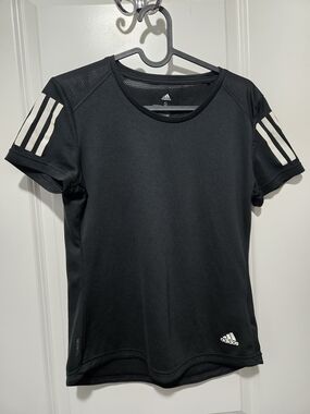 adidas Black Short Sleeve Performance Tee with White Stripes